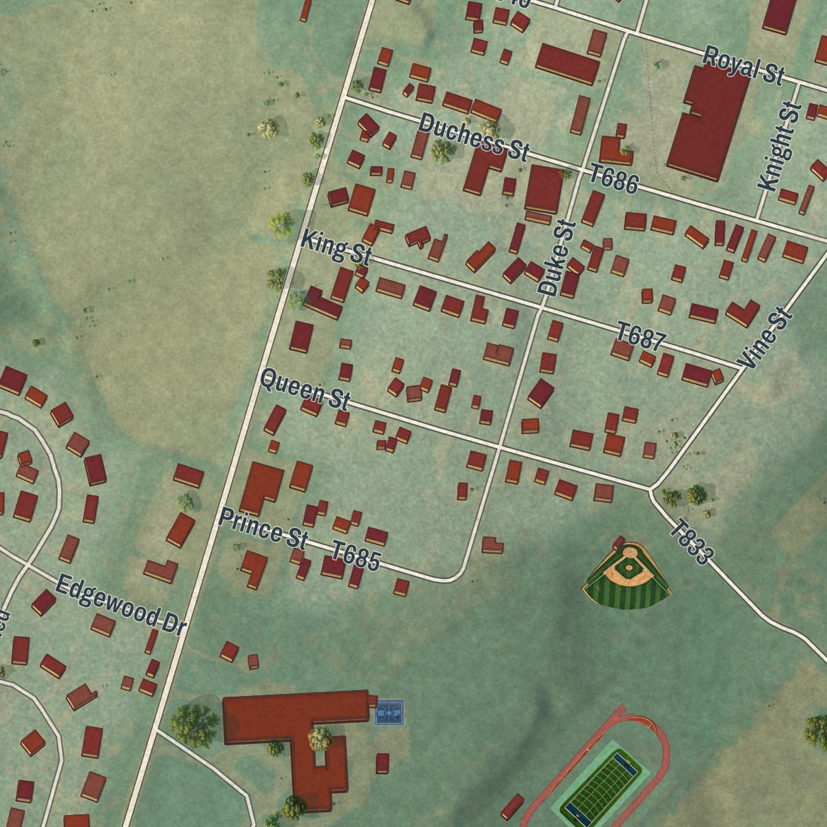 Second close-up of the map of Church Hill, Pennsylvania print showing more streets and buildings