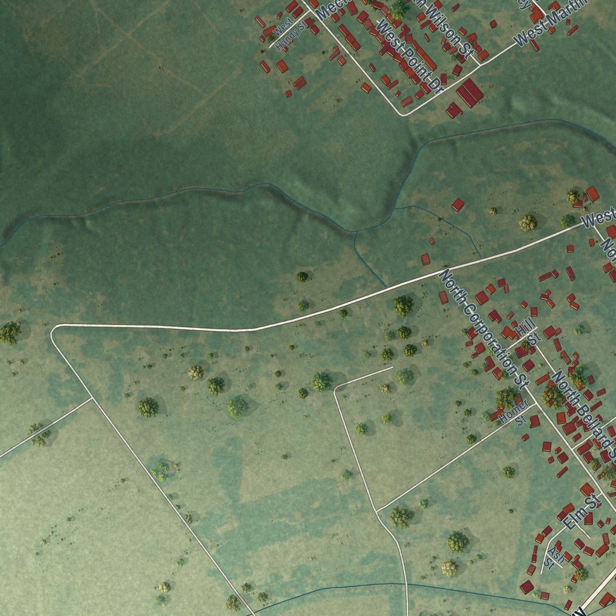 Second close-up of the map of Church Point, Louisiana print showing more streets and buildings