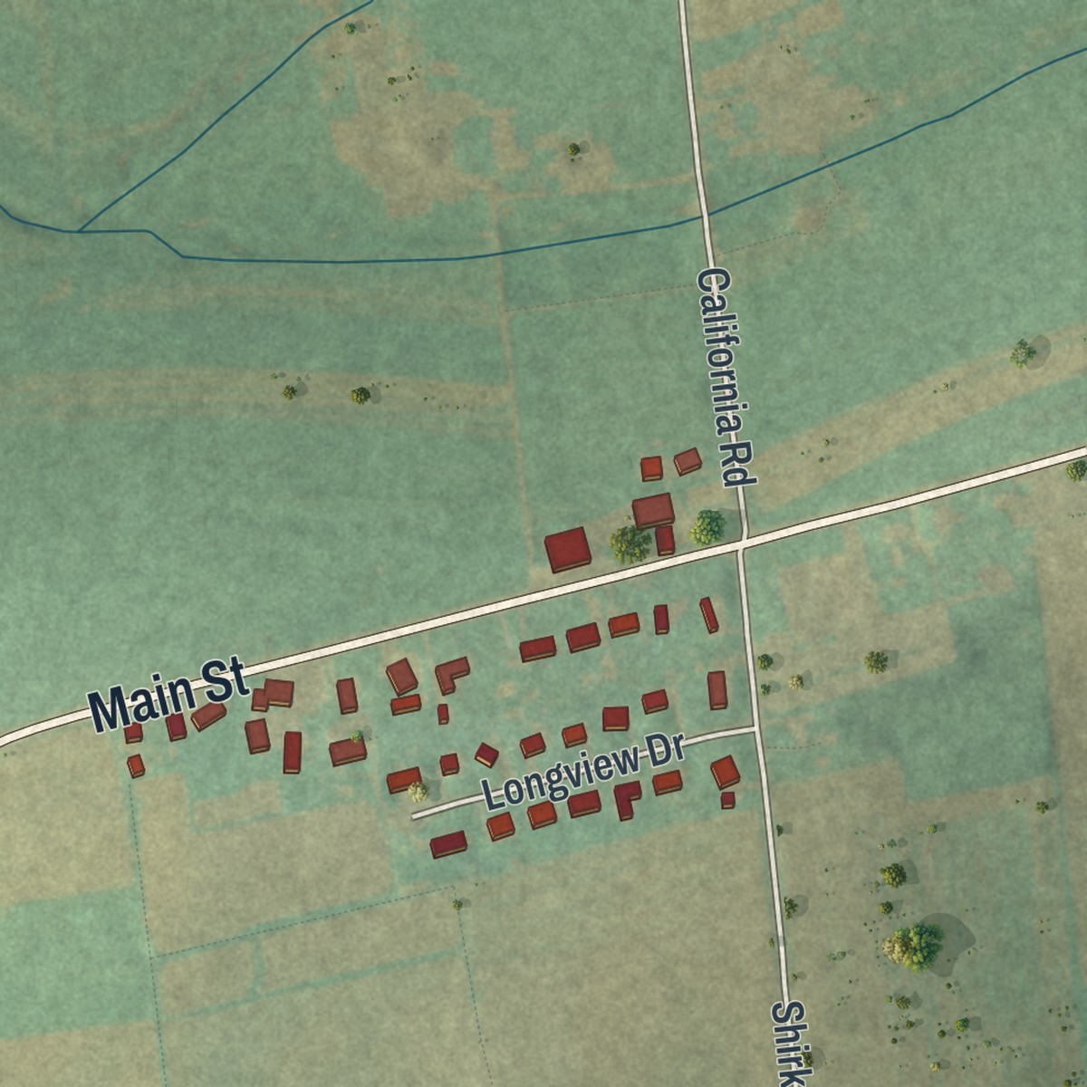 Second close-up of the map of Churchtown, Pennsylvania print showing more streets and buildings