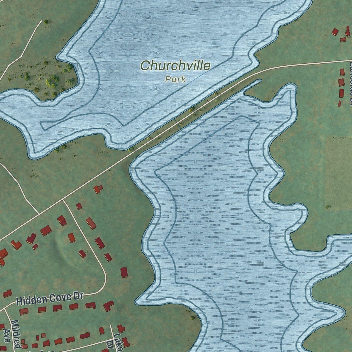 Second close-up of the map of Churchville, Pennsylvania print showing more streets and buildings