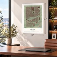 Cicero, Illinois map, 18 x 24 inch print in a white frame in a home office