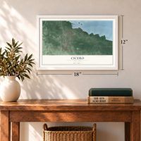 Cicero, New York map, 12 x 18 inch print in a white frame in an entryway