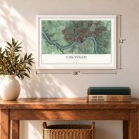 Cincinnati, Ohio Print map, 12 x 18 inch print in a white frame in an entryway
