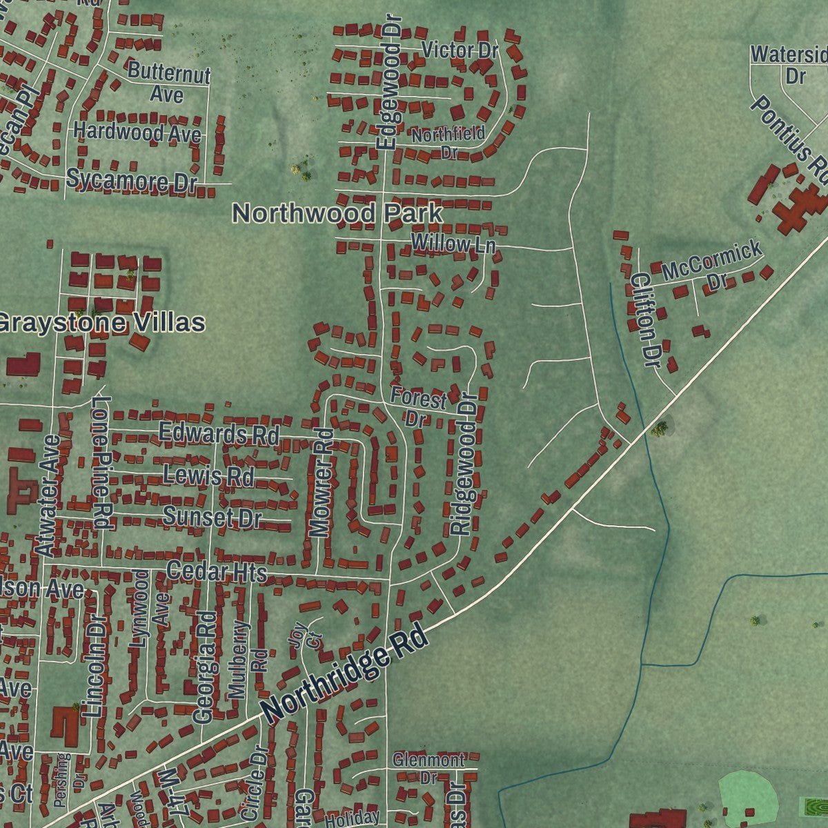 Second close-up of the map of Circleville, Ohio print showing more streets and buildings