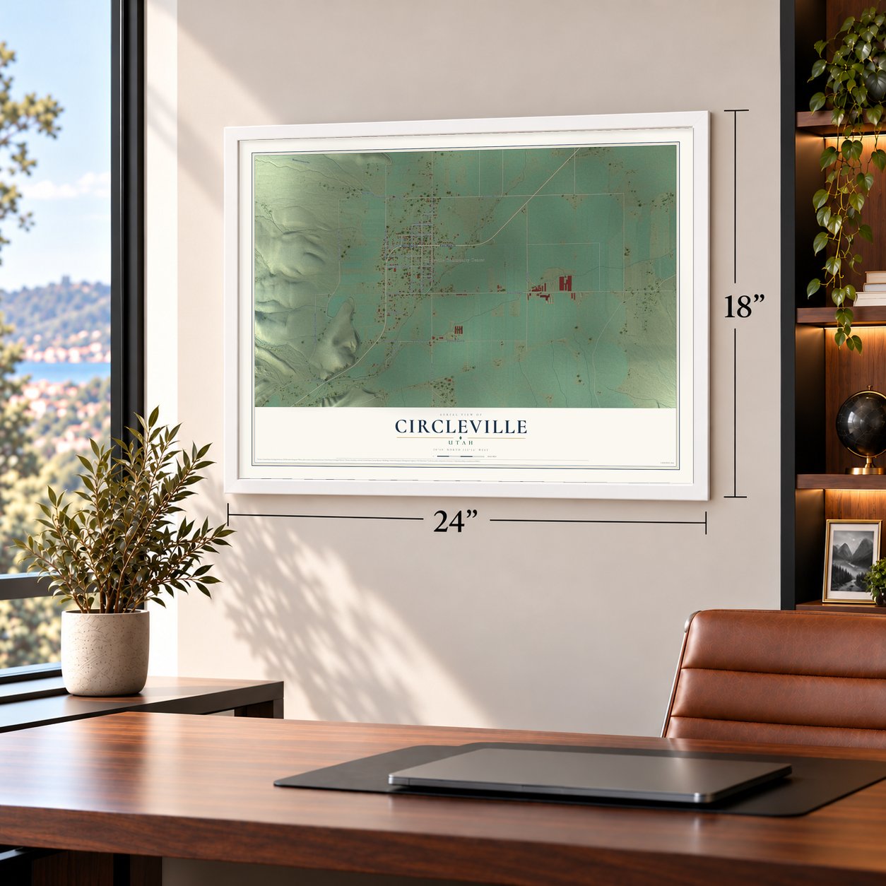 Circleville, Utah map, 18 x 24 inch print in a white frame in a home office