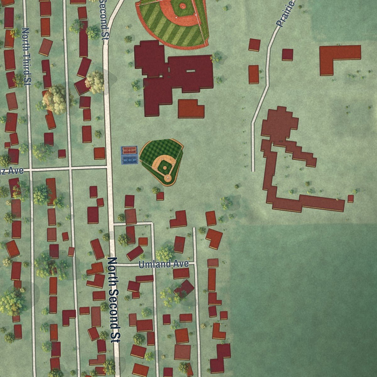 Second close-up of the map of Cissna Park, Illinois print showing more streets and buildings