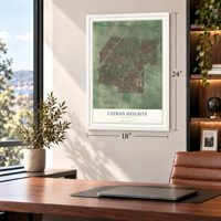 Citrus Heights, California map, 18 x 24 inch print in a white frame in a home office