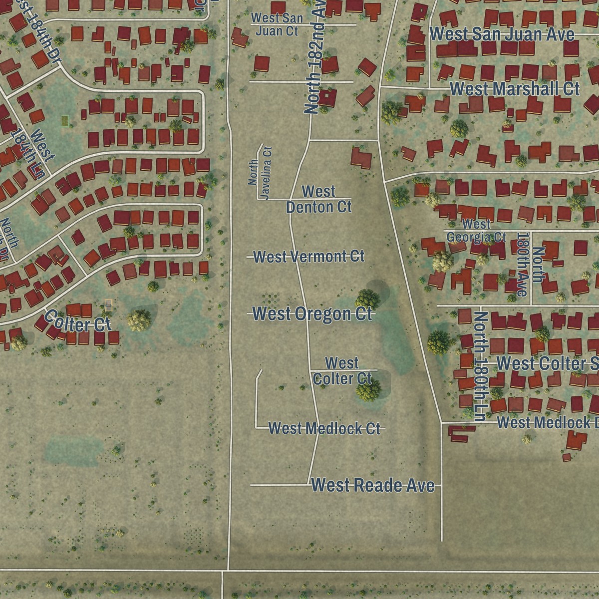 Second close-up of the map of Citrus Park, Arizona print showing more streets and buildings