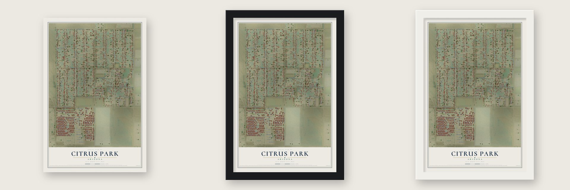Citrus Park, Arizona map unframed, in a black wood frame and in a white wood frame