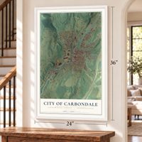 City of Carbondale, Lackawanna County, Pennsylvania map, 24 x 36 inch print in a white frame by a staircase