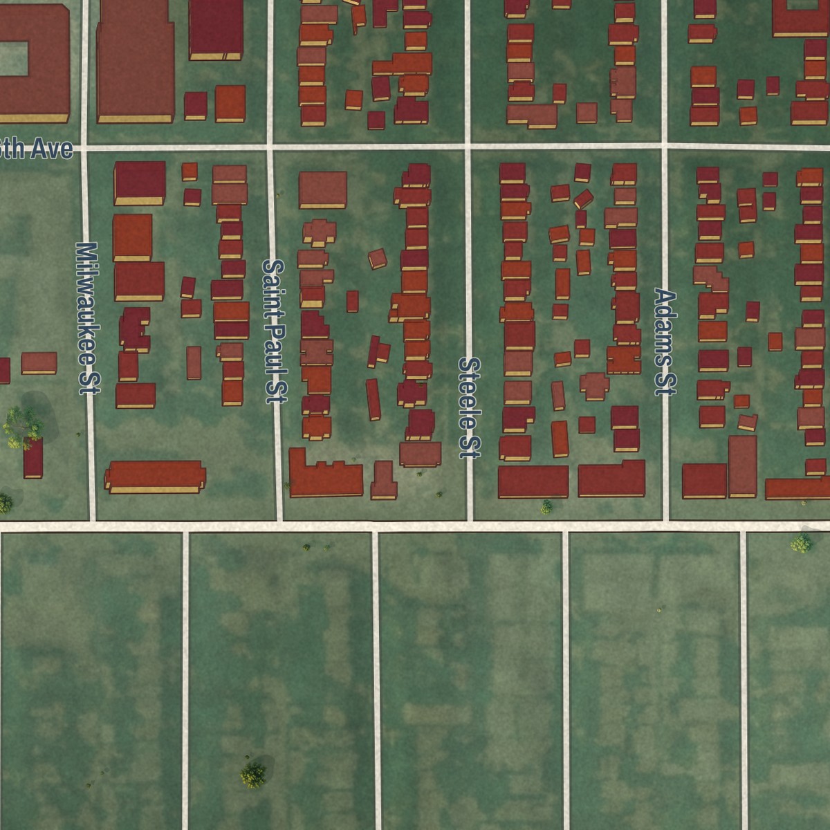Second close-up of the map of City Park, Colorado print showing more streets and buildings