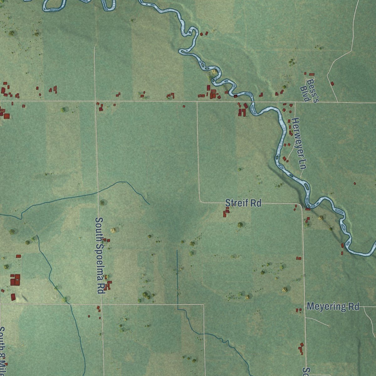 Second close-up of the map of Clam Union, Michigan print showing more streets and buildings