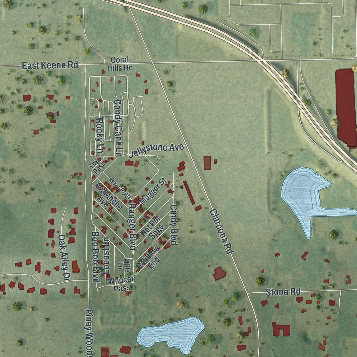 Second close-up of the map of Clarcona, Florida print showing more streets and buildings