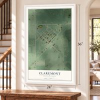 Claremont, South Dakota map, 24 x 36 inch print in a white frame by a staircase