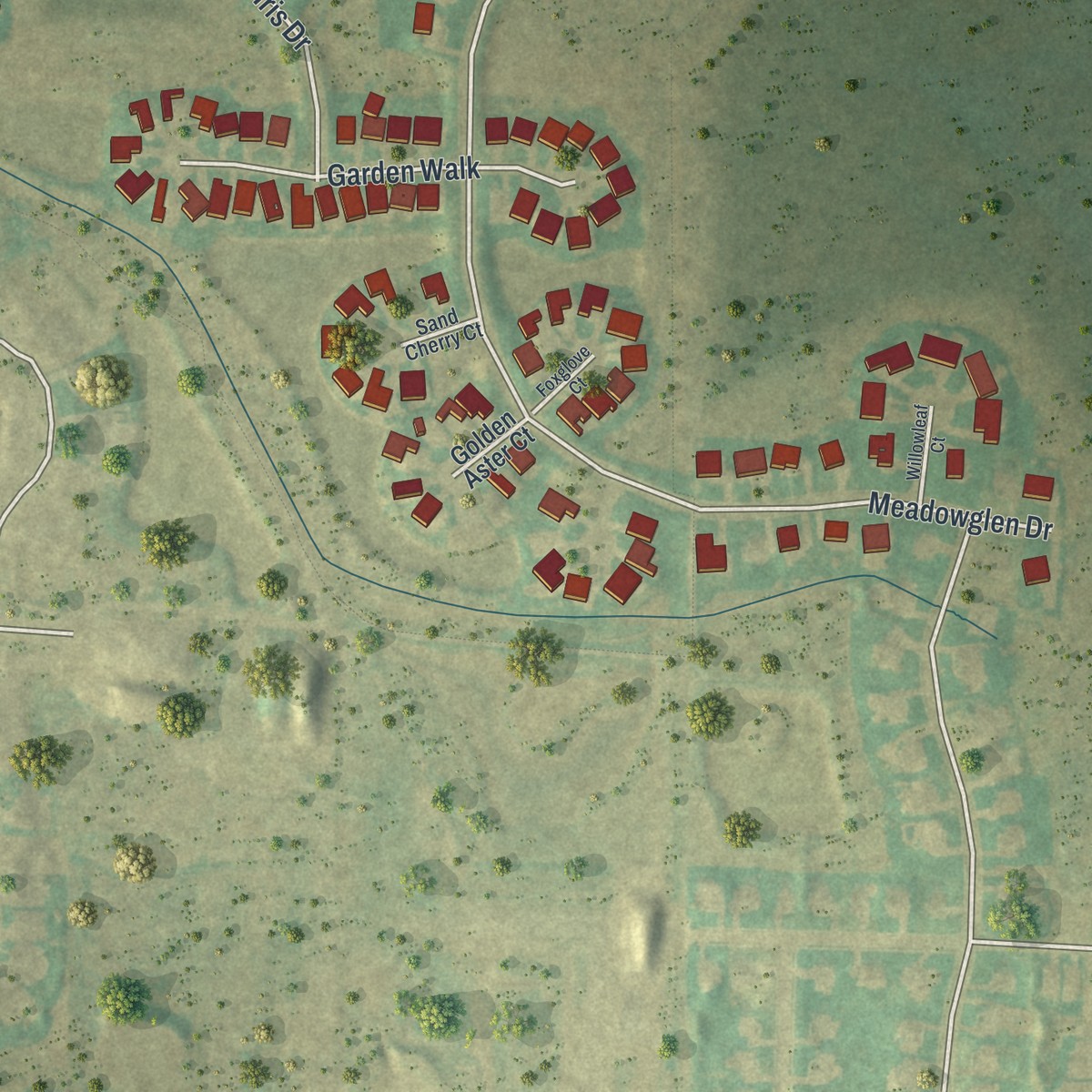 Second close-up of the map of Clarence Center, New York print showing more streets and buildings