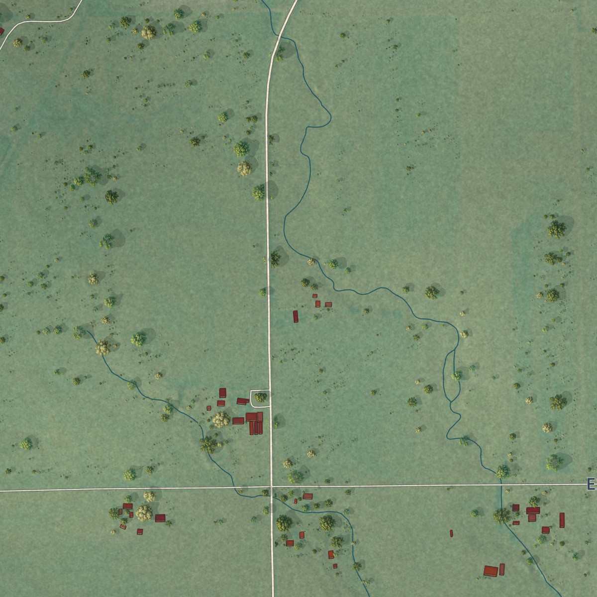 Second close-up of the map of Clarita, Oklahoma print showing more streets and buildings