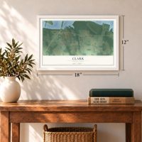 Clark, Pennsylvania map, 12 x 18 inch print in a white frame in an entryway
