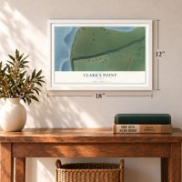 Clark's Point, Alaska map, 12 x 18 inch print in a white frame in an entryway
