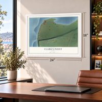 Clark's Point, Alaska map, 18 x 24 inch print in a white frame in a home office