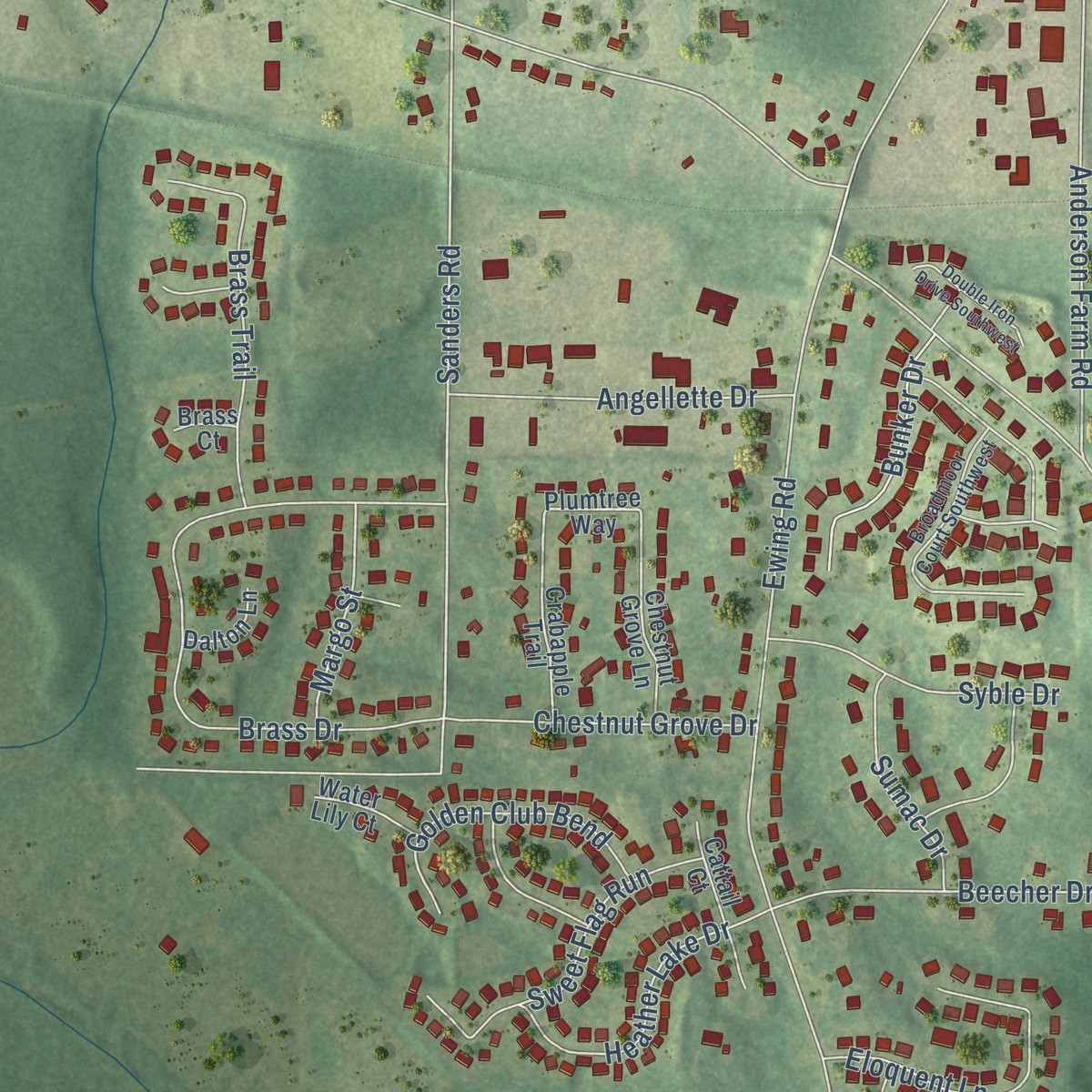 Second close-up of the map of Clarkdale, Georgia print showing more streets and buildings