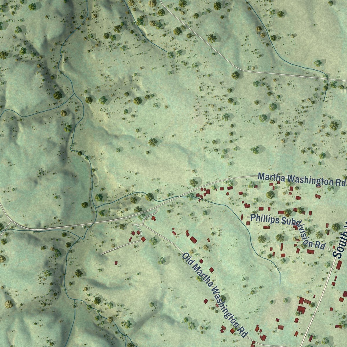 Second close-up of the map of Clarkrange, Tennessee print showing more streets and buildings