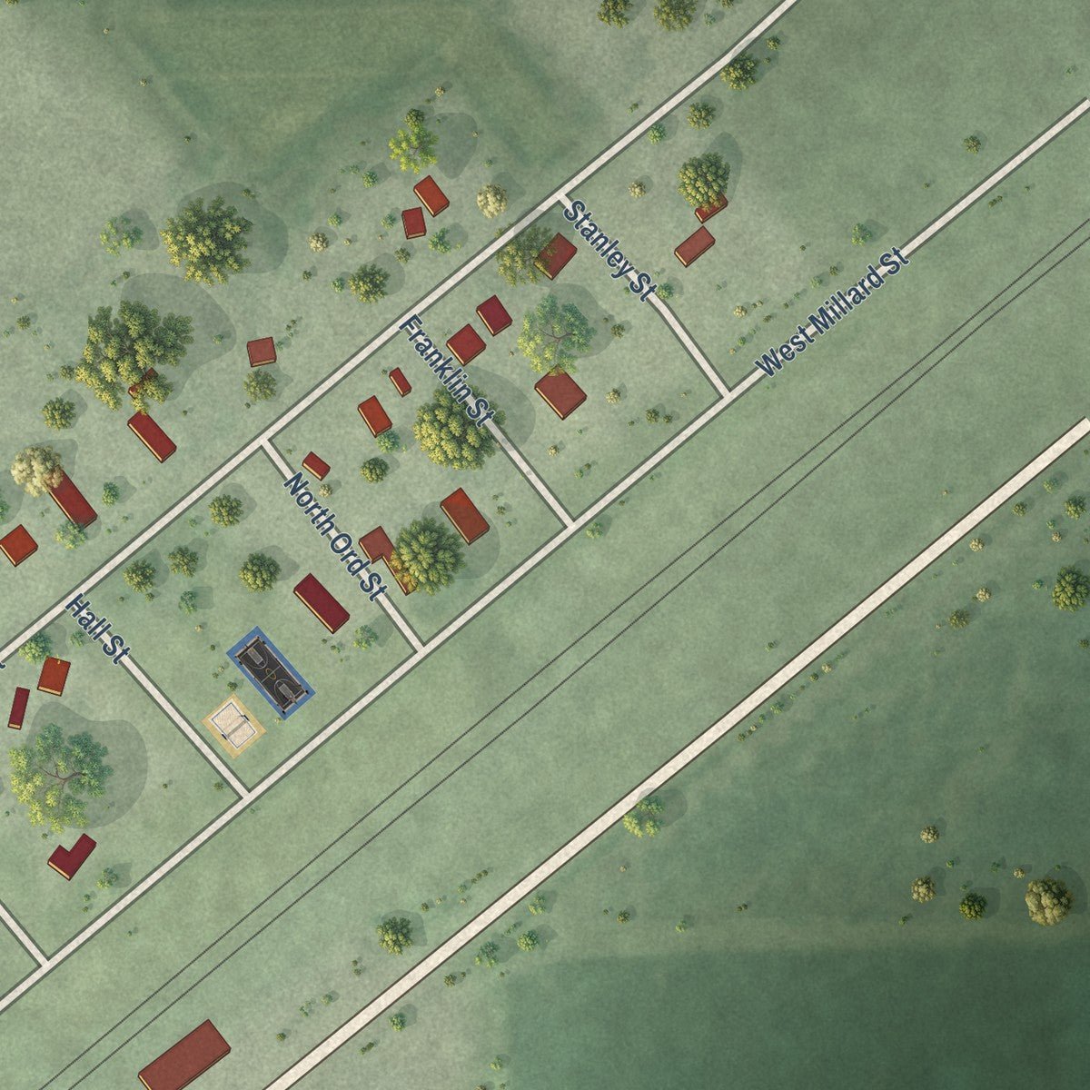 Second close-up of the map of Clarks, Nebraska print showing more streets and buildings