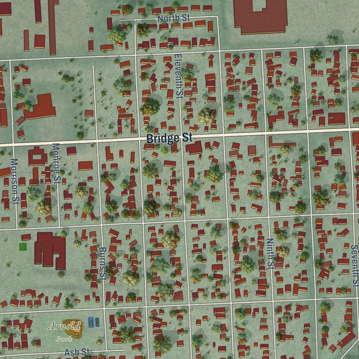 Second close-up of the map of Clarkston, Washington print showing more streets and buildings