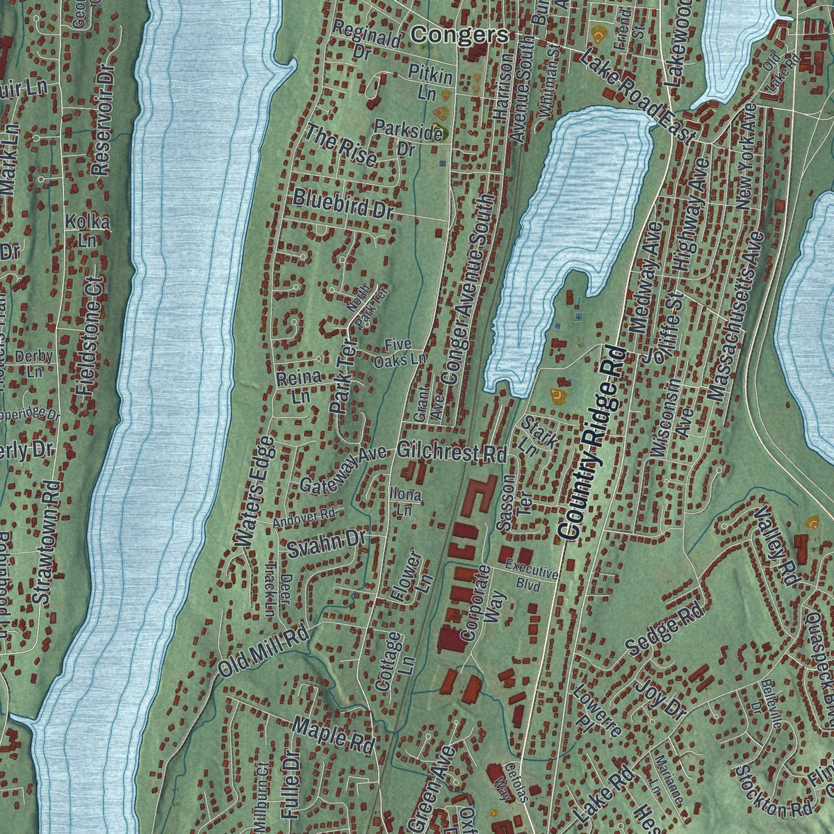 Second close-up of the map of Clarkstown, New York print showing more streets and buildings