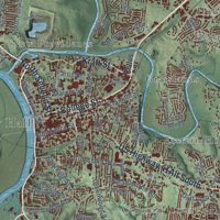 Second close-up of the map of Clarksville, Tennessee print showing more streets and buildings