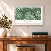 Clarktown, Ohio map, 12 x 18 inch print in a white frame in an entryway