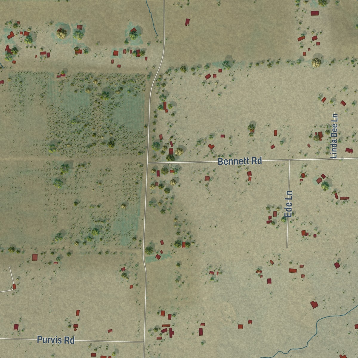 Second close-up of the map of Clay, California print showing more streets and buildings