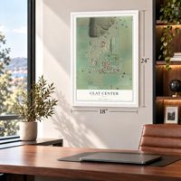 Clay Center, Ohio map, 18 x 24 inch print in a white frame in a home office