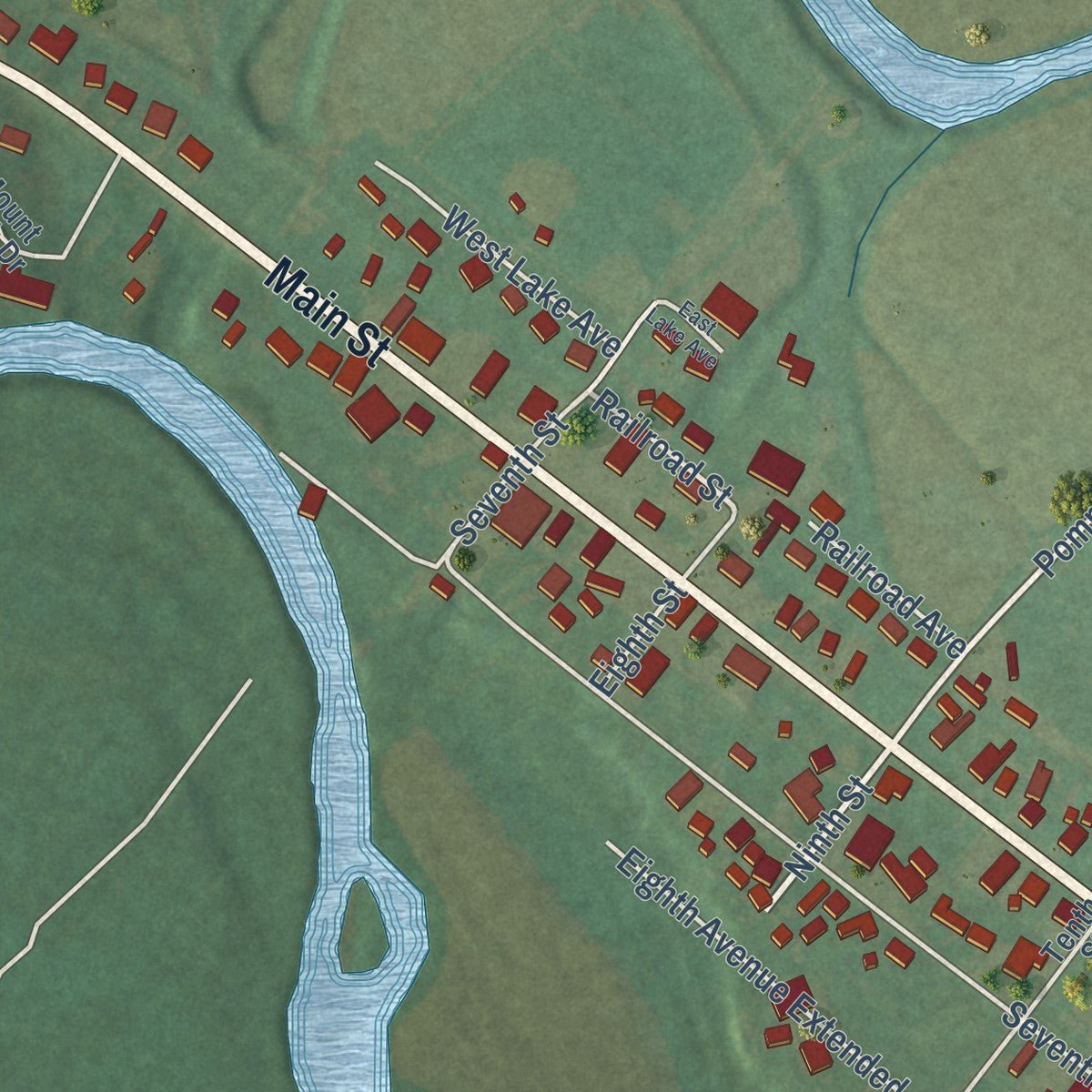 Second close-up of the map of Clay City, Kentucky print showing more streets and buildings