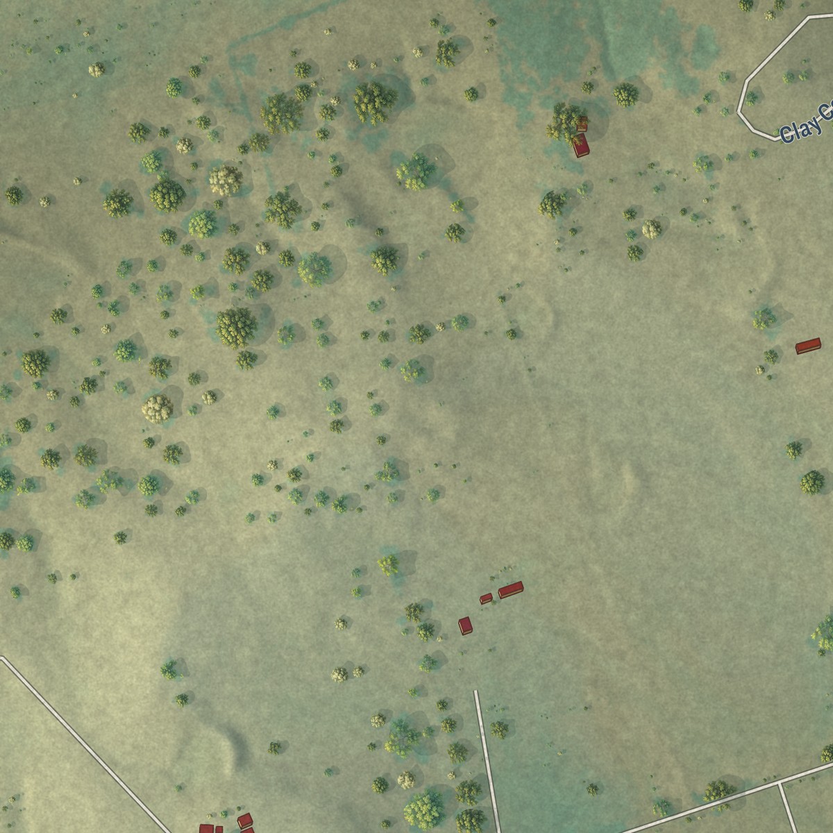 Second close-up of the map of Clay, Texas print showing more streets and buildings