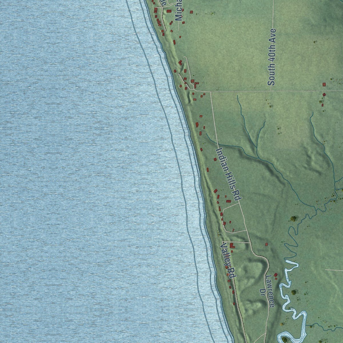 Second close-up of the map of Claybanks, Michigan print showing more streets and buildings