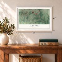 Claycomo, Missouri map, 12 x 18 inch print in a white frame in an entryway