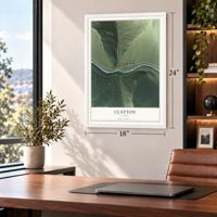 Clayton, Idaho map, 18 x 24 inch print in a white frame in a home office