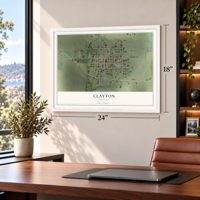Clayton, Illinois map, 18 x 24 inch print in a white frame in a home office