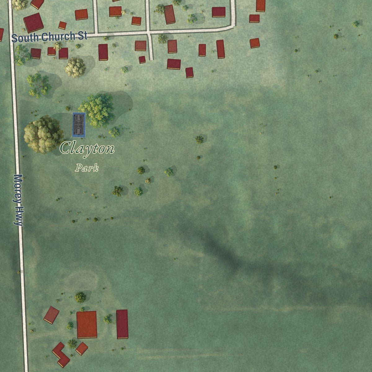 Second close-up of the map of Clayton, Lenawee County, Michigan print showing more streets and buildings