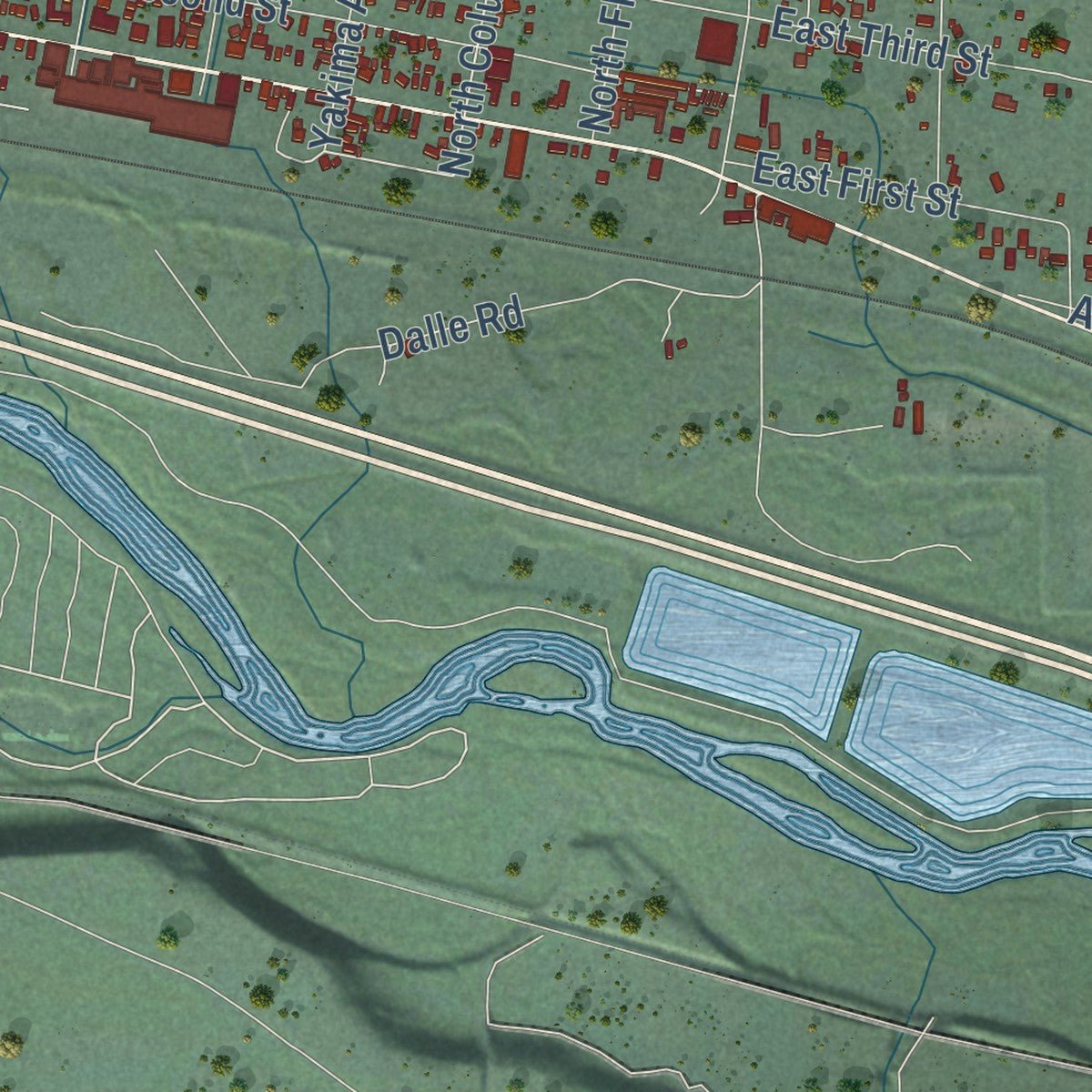 Second close-up of the map of Cle Elum, Washington print showing more streets and buildings
