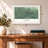 Cle Elum, Washington map, 12 x 18 inch print in a white frame in an entryway