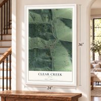 Clear Creek, Utah map, 24 x 36 inch print in a white frame by a staircase
