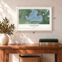 Clear Lake, Indiana map, 12 x 18 inch print in a white frame in an entryway