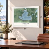 Clear Lake, Indiana map, 18 x 24 inch print in a white frame in a home office