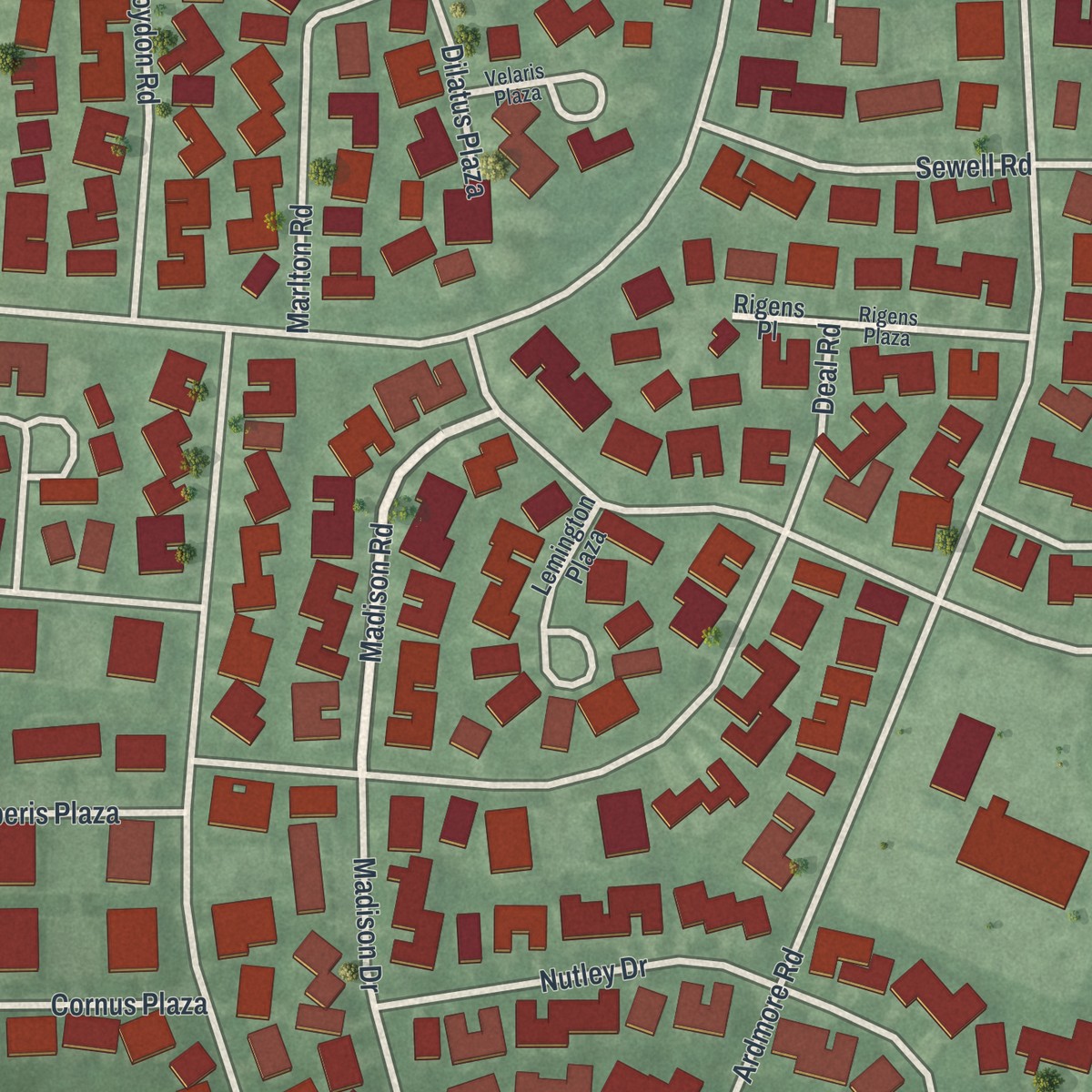 Second close-up of the map of Clearbrook, New Jersey print showing more streets and buildings