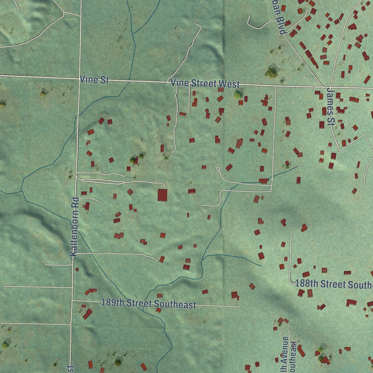 Second close-up of the map of Clearview, Washington print showing more streets and buildings
