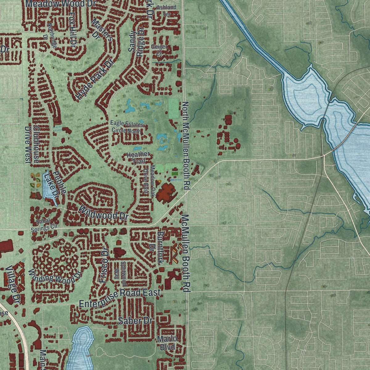 Second close-up of the map of Clearwater, Florida print showing more streets and buildings