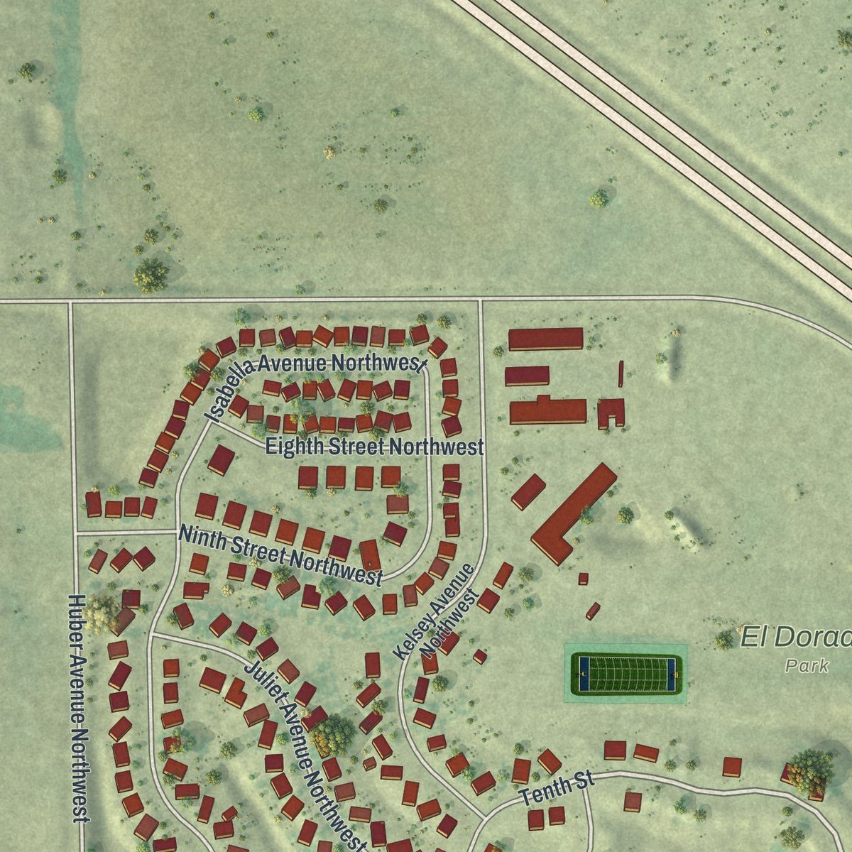 Second close-up of the map of Clearwater, Minnesota print showing more streets and buildings