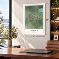 Clearwater, Nebraska map, 18 x 24 inch print in a white frame in a home office