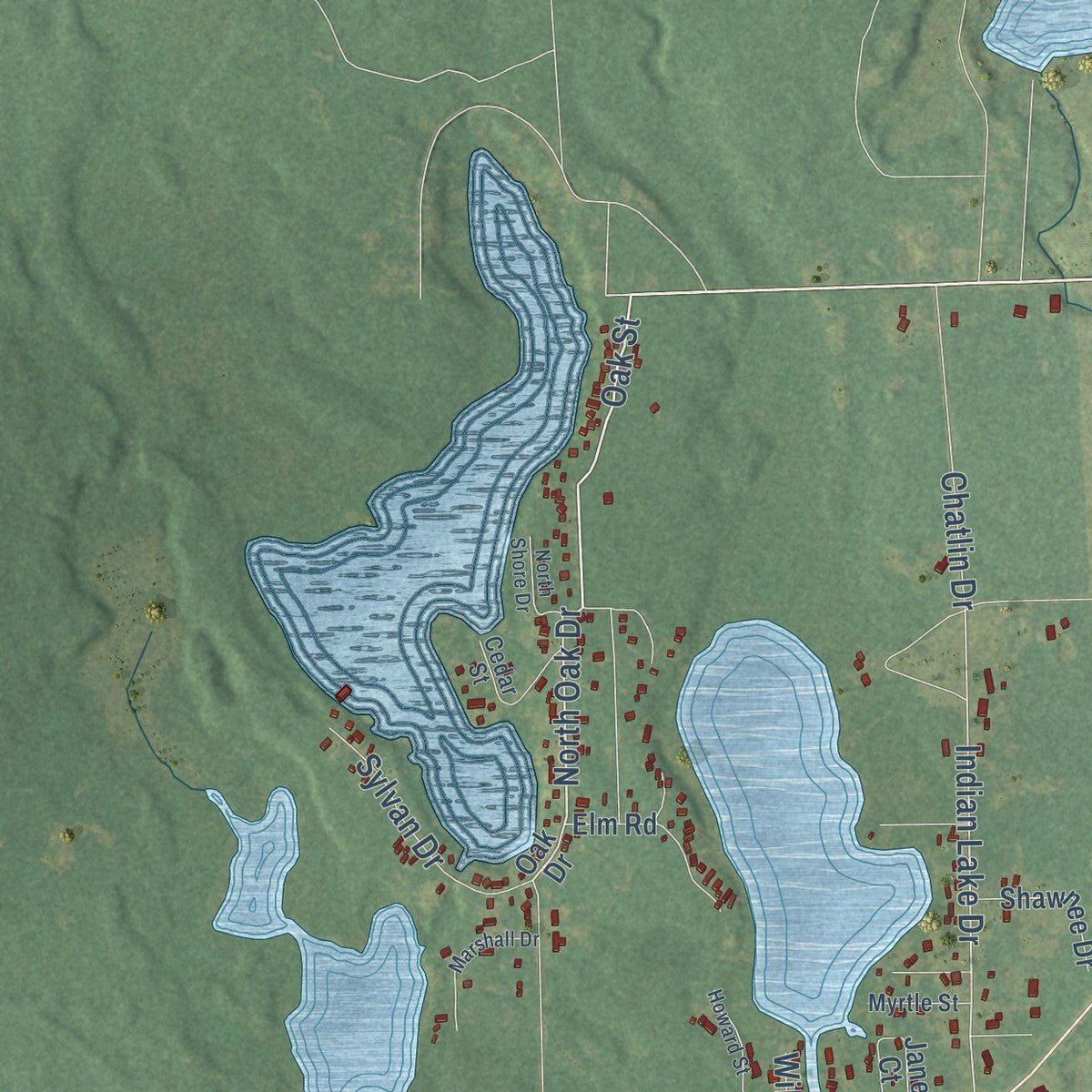 Second close-up of the map of Clement, Michigan print showing more streets and buildings